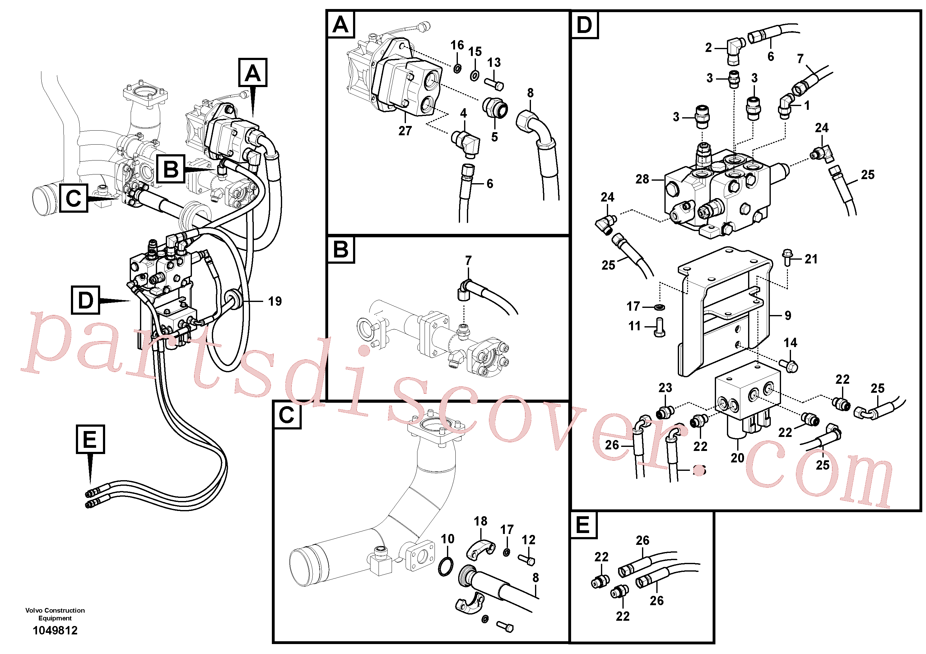 VOE15800373 for Volvo Working hydraulic, slope and rotator on upper frame(1049812 assembly)